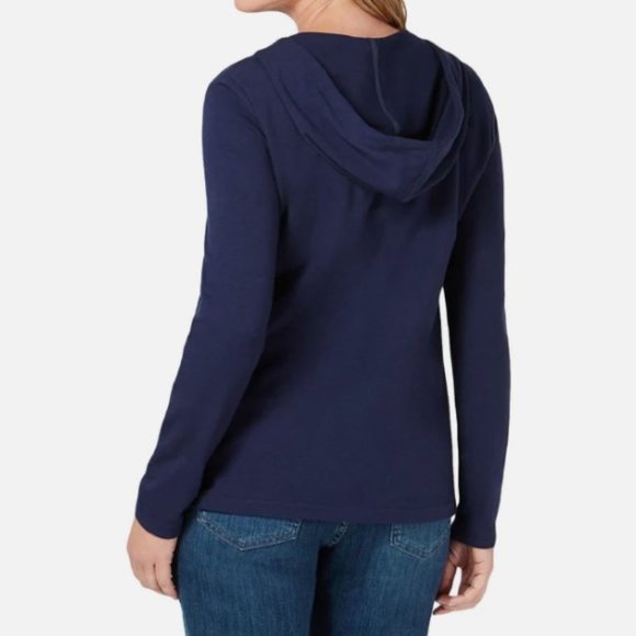 Soft Surroundings Navy Blue Hi Low Hem Hooded Pullover Sweater XSmall Petite - Picture 2 of 13